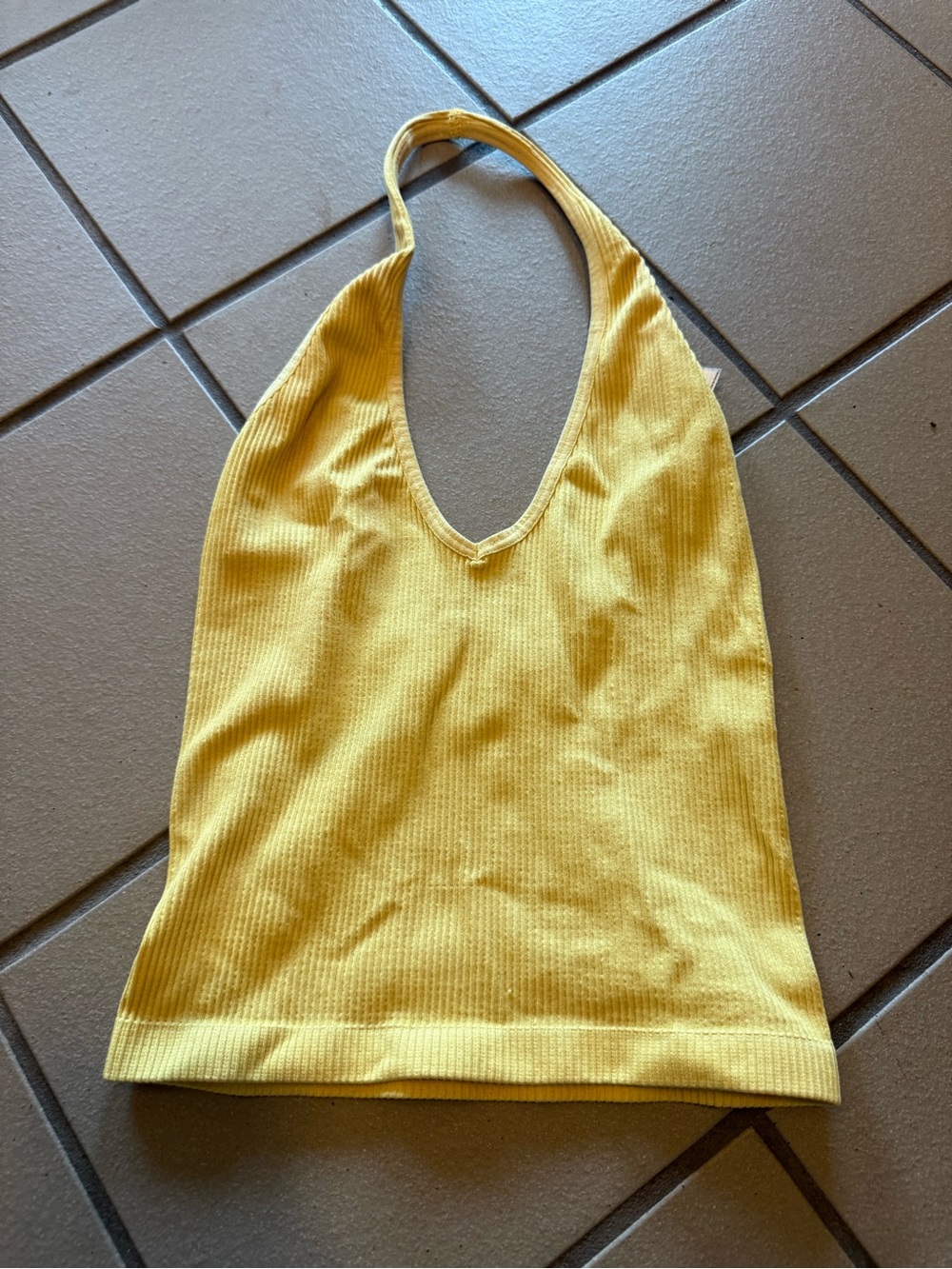 Urban Outfitters Yellow Ribbed Halter Crop Top